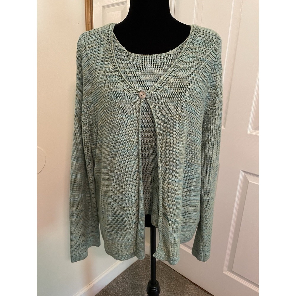 Sigrid Olsen Sport Cardigan Set XL Sea Green, Knit, Preppy, Coastal, Layering